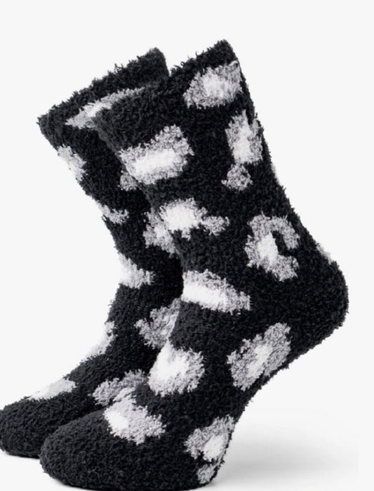 Black Cheetah Fuzzy Socks