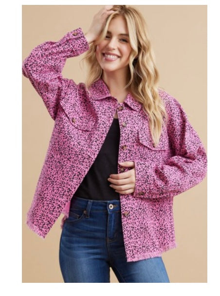 Pink Leopard Print Jacket with Pockets