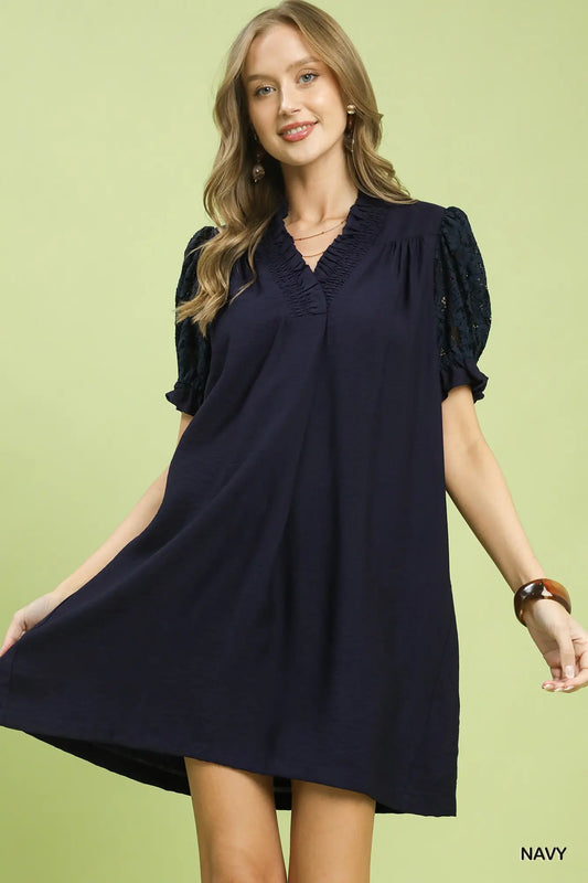 Puff Sleeve V-Neck Dress