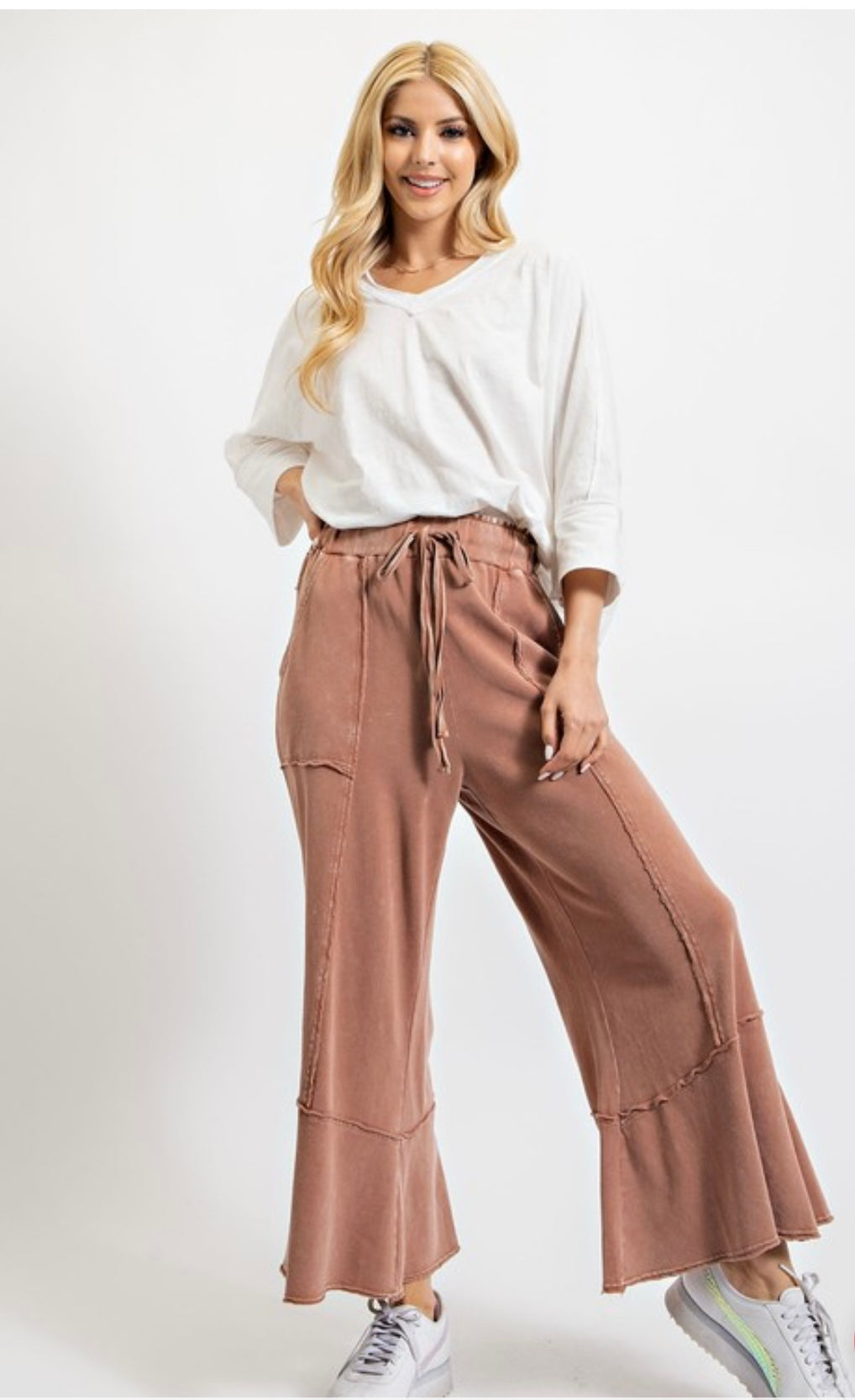 Cappuccino Knit Pull on Wide Leg Pants