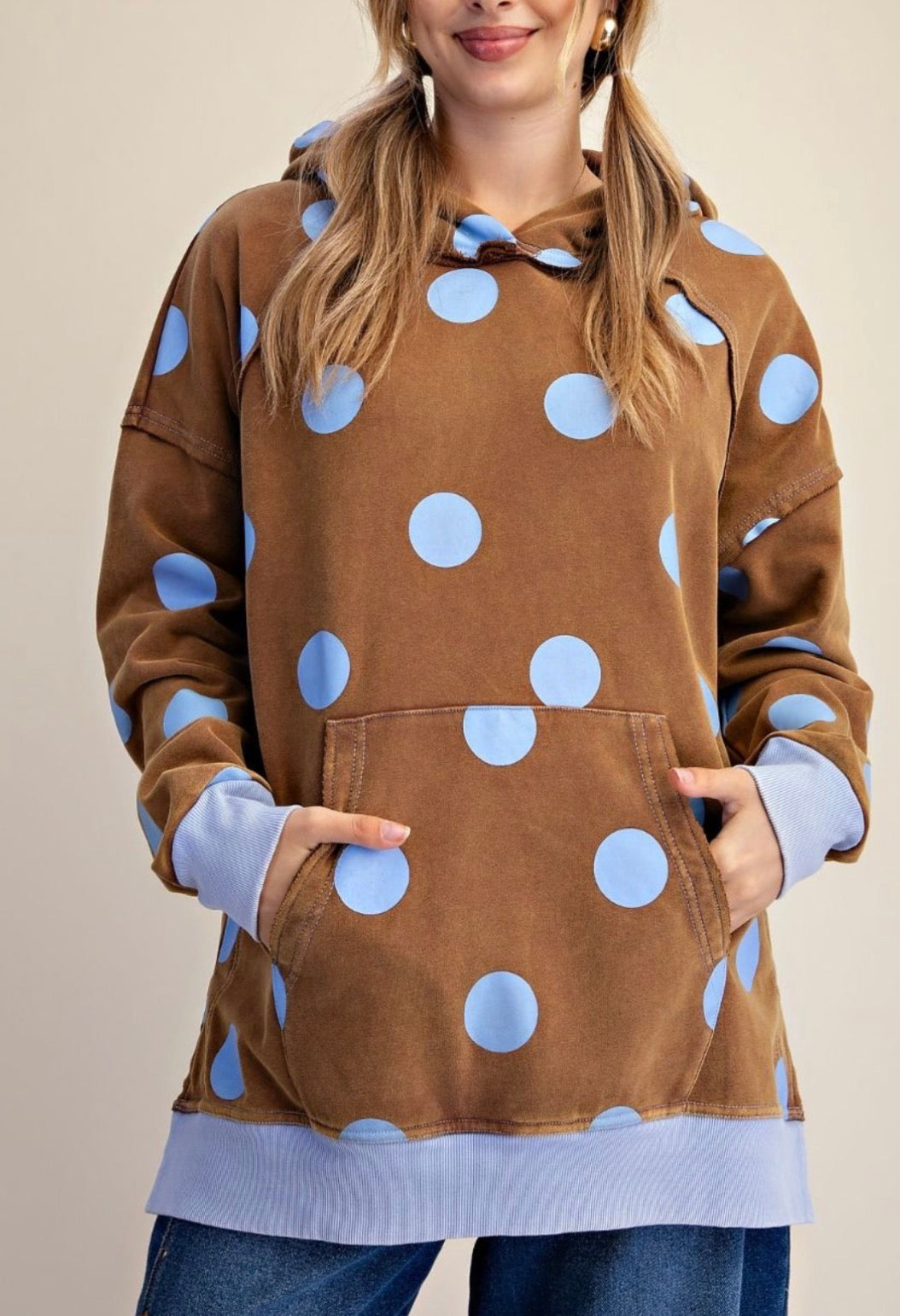 Brown & Blue Polka Dot Pullover Hoodie