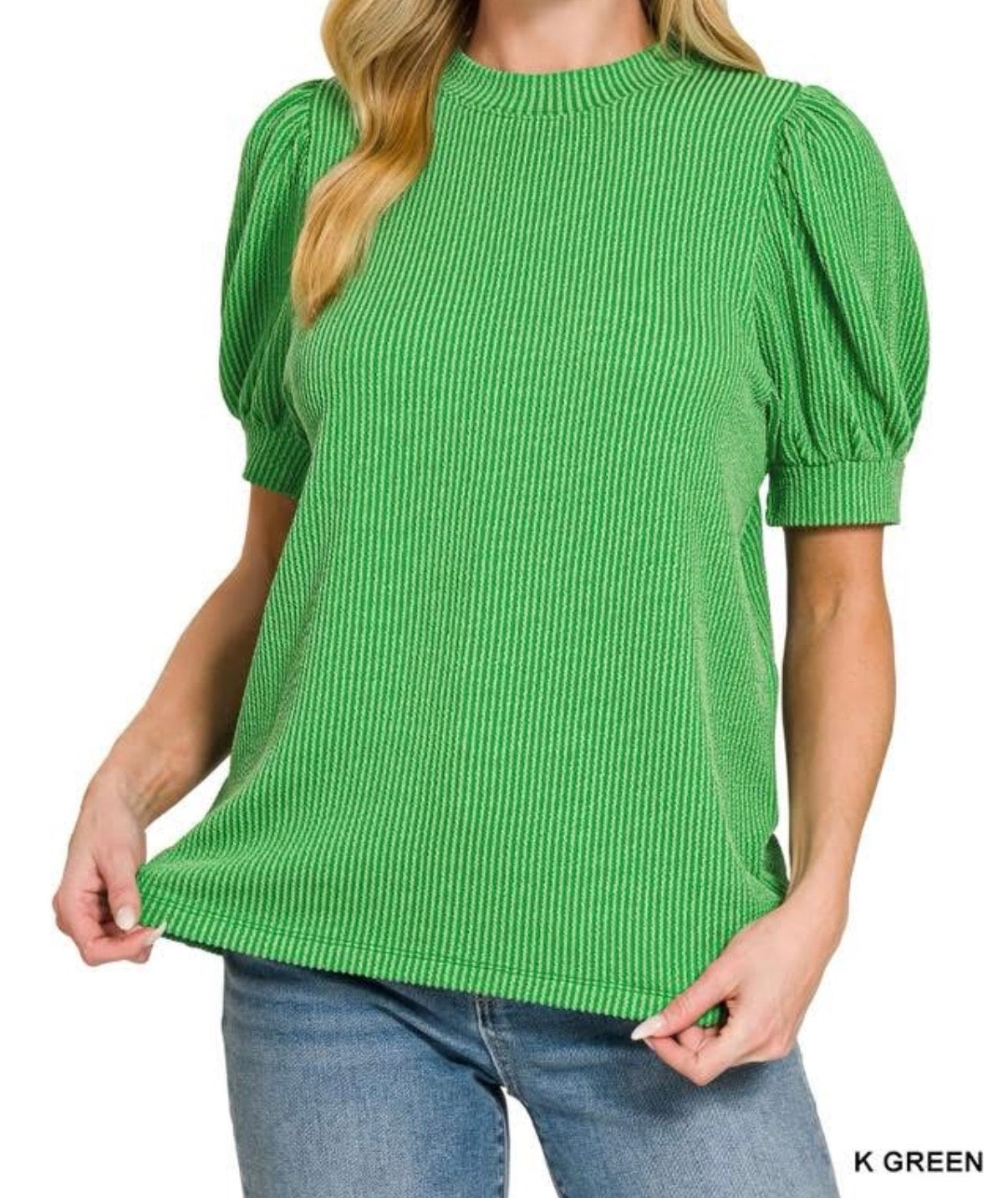 Ribbed Puff Sleeve Top