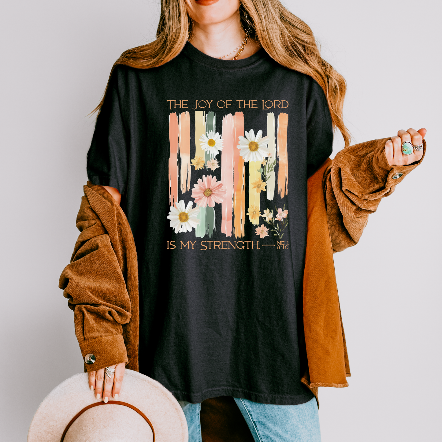 The Joy of the Lord is my Strength Floral Comfort Colors Tee
