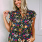 Women's Lace Trim Flutter Sleeve Tropical Floral Blouse