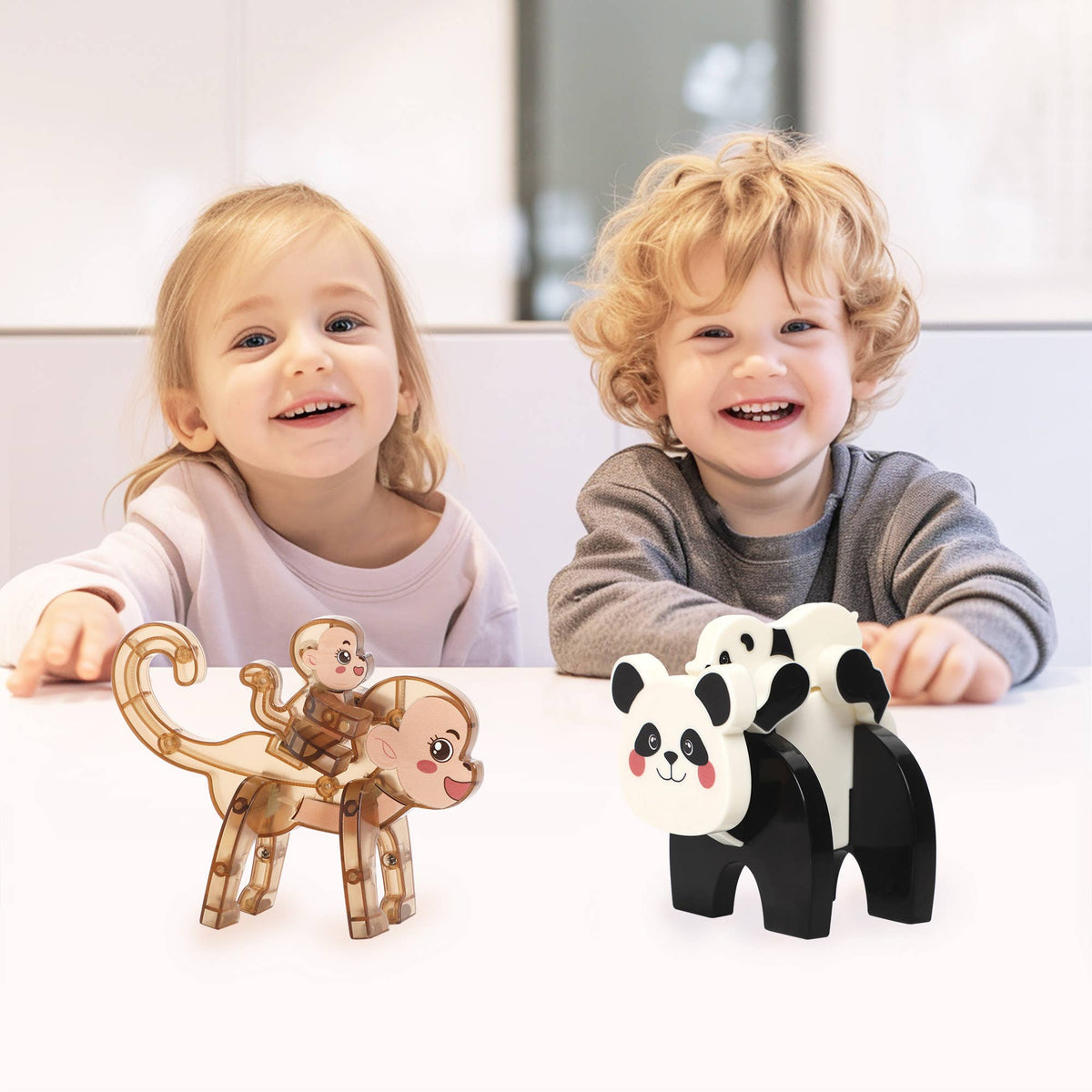PicassoTiles 4pc Panda & Monkey Magnetic Tile Characters