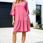 Wrinkle Free Shirred Tiered Relaxed 3/4 Sleeve Dress