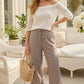 Gingham Casual Ruffled Hem 100%Cotton Cropped Pants