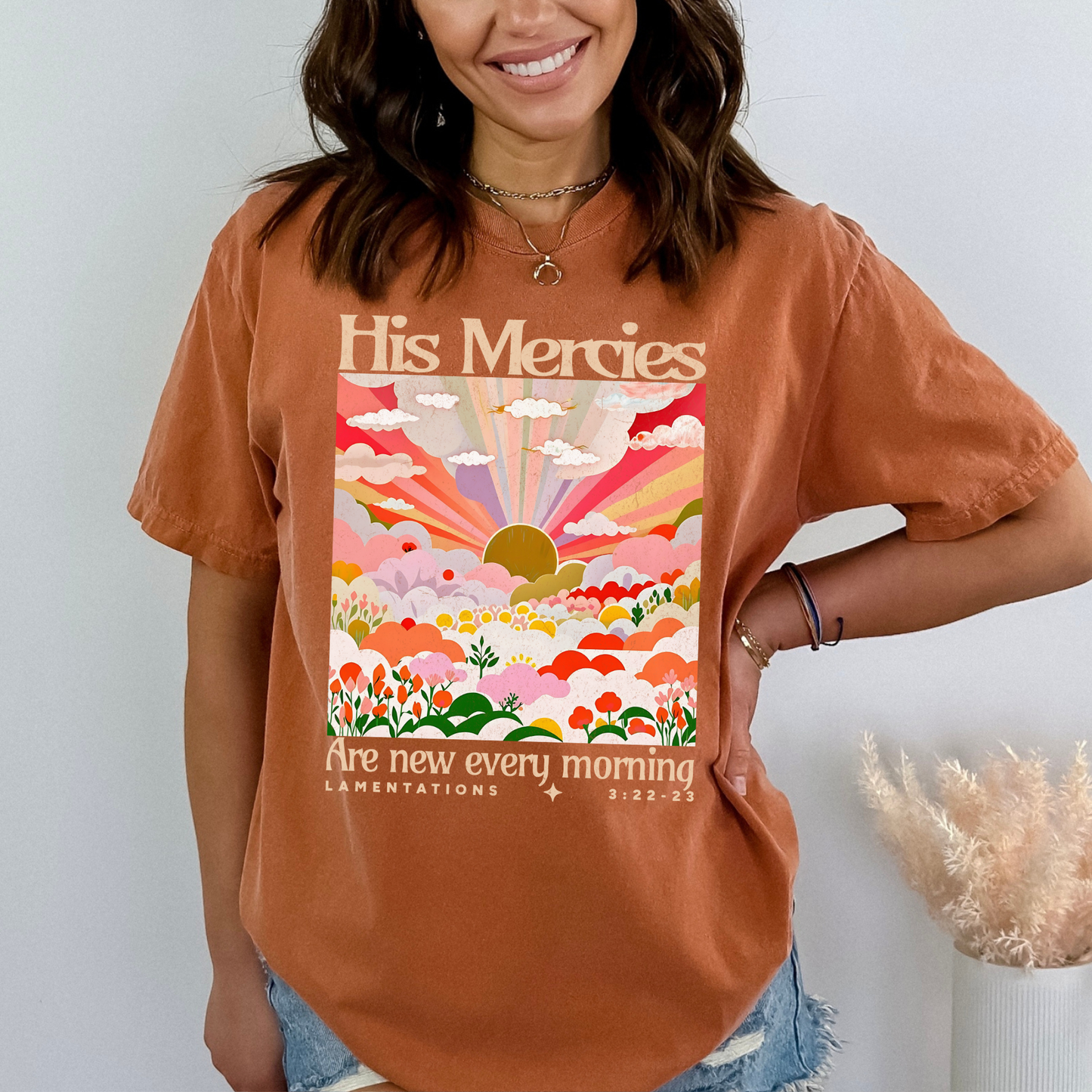 His Mercies Are New Floral Comfort Colors Christian T Shirt