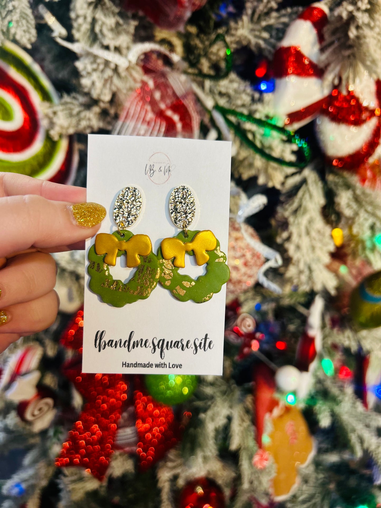 Green & Gold Wreath Earrings