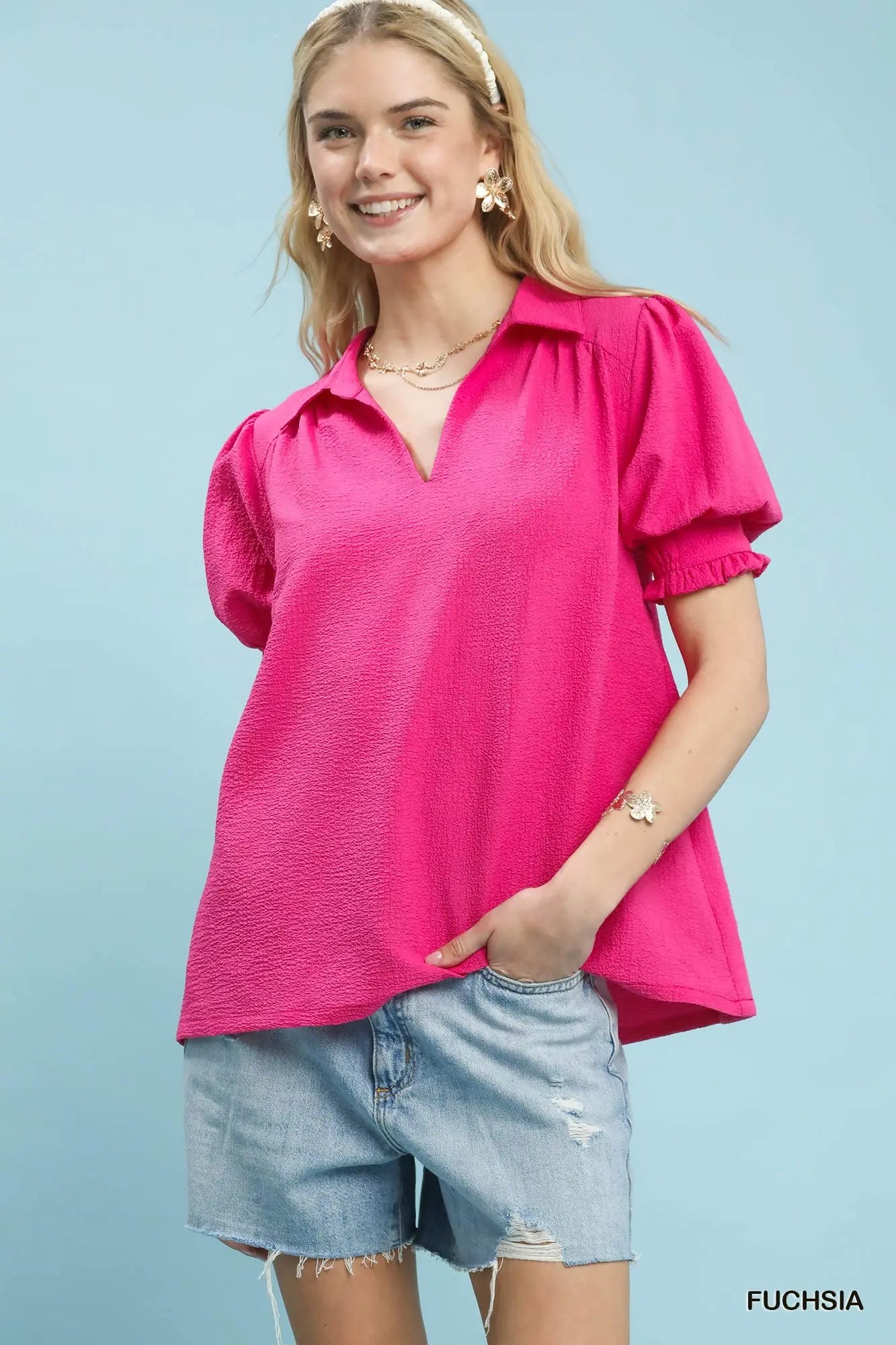 Puff Sleeve Collard Top