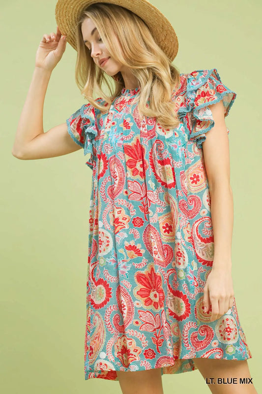 Multicolor Flutter Sleeve Dress