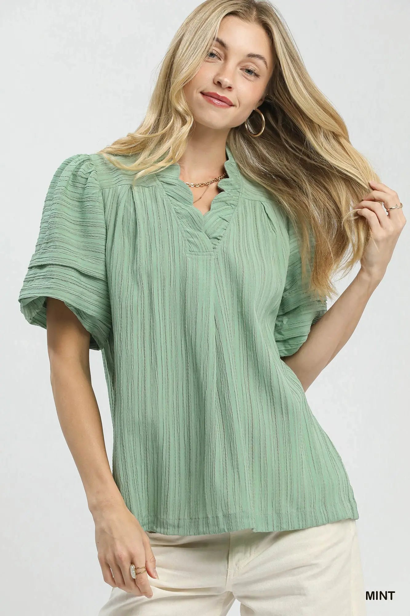 Green V-Neck Top