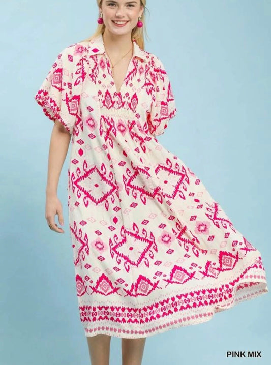 Pink & White Design Dress