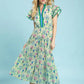 Green Floral Print Midi Dress