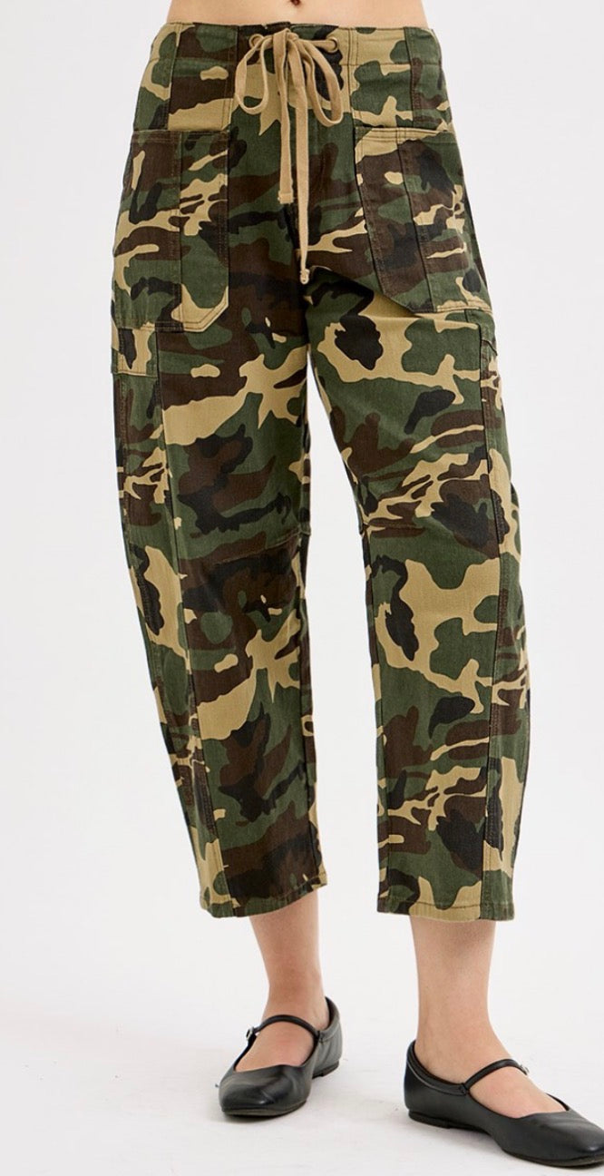 Camo Mid Rise Barrel Pants