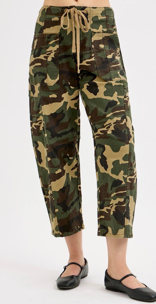 Camo Mid Rise Barrel Pants