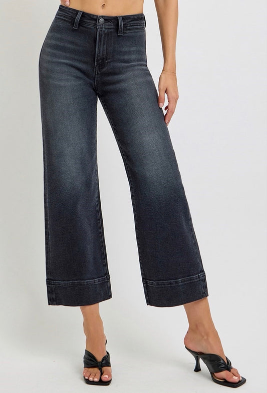 Washed Black Cropped Jeans