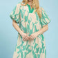 Green Abstract Puff Sleeve Dress