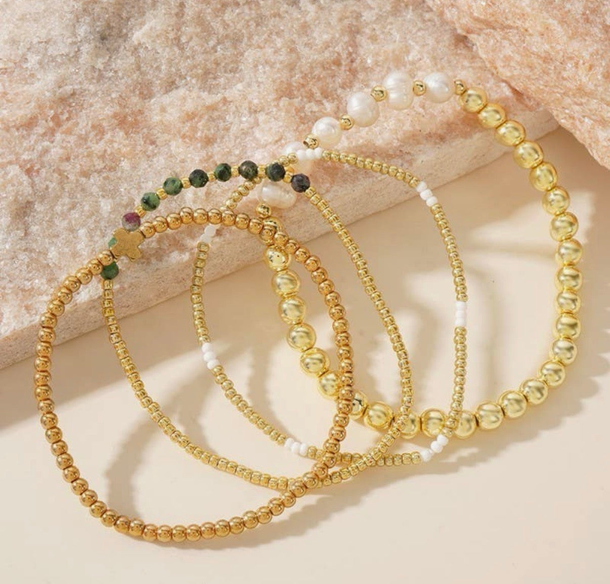 Pearl Chain Stretch Bracelet Set