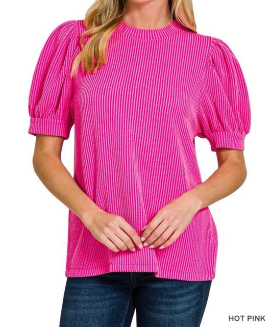 Ribbed Puff Sleeve Top