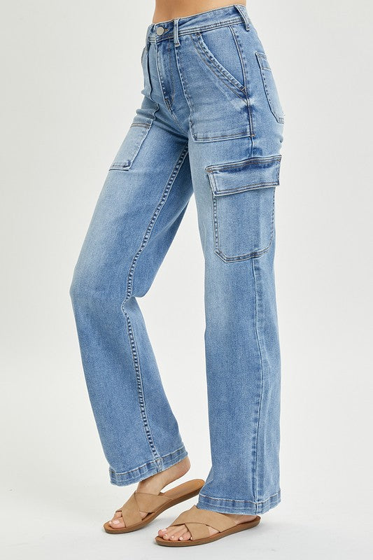 High Rise Cargo Pocket Wide Leg Jean
