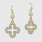 Gold Pearl Cross Earrings