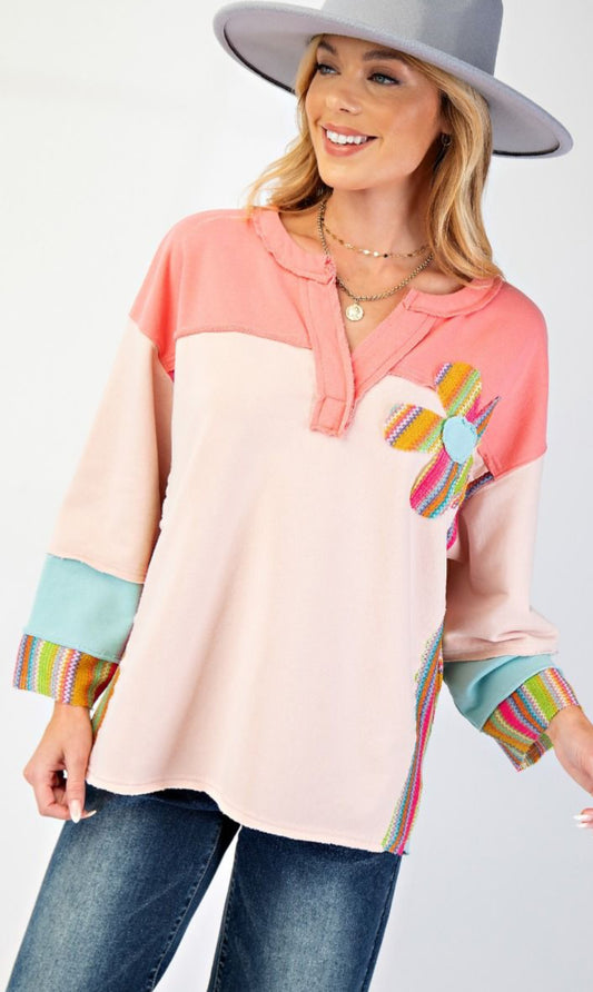 Colorblock Flower Patch Top