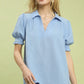 Seersucker Puff Sleeve Blouse