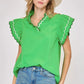 Kelly Green Puff Sleeve Ric Rac Top