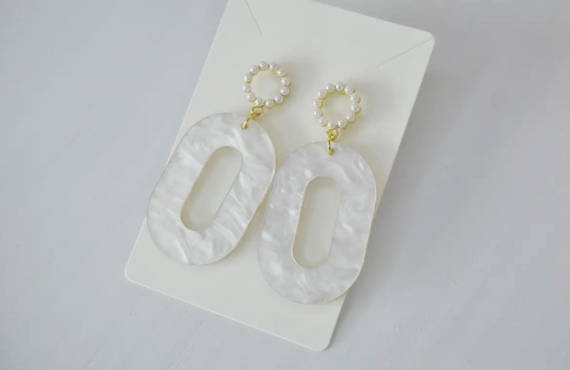 White Oval Earrings