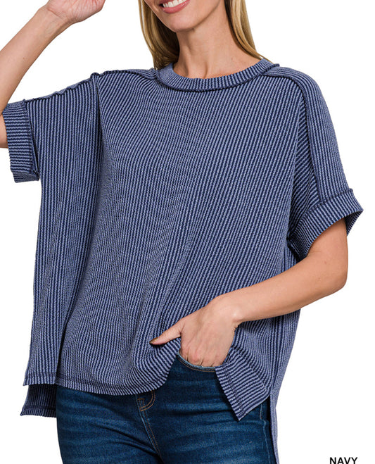 Regular Round Neck Ribbed Top