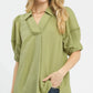 Sage Textured Puff Sleeve Top
