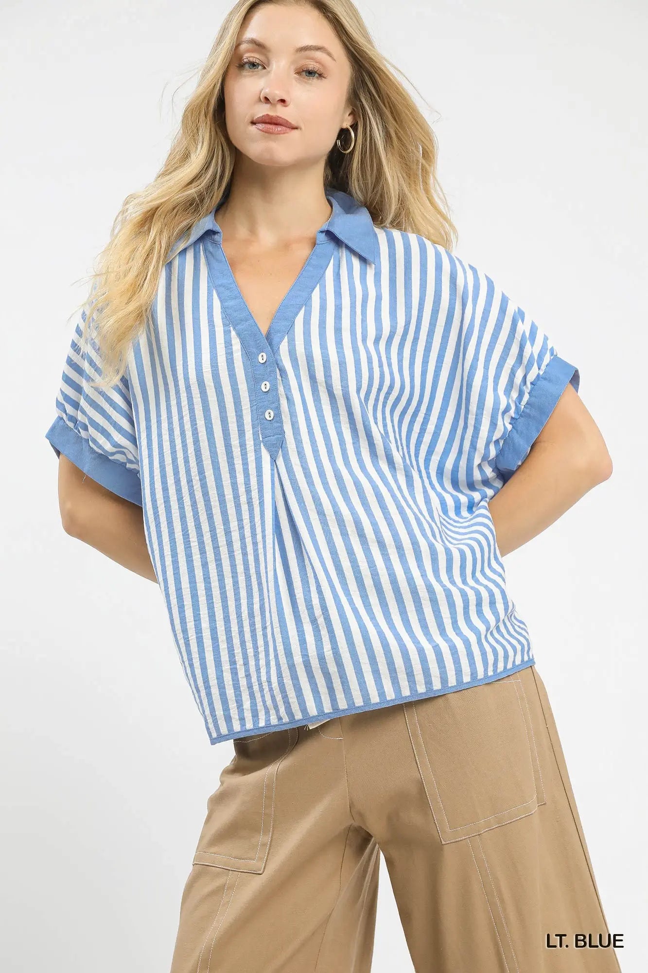 Stripe Collared Oversized Top