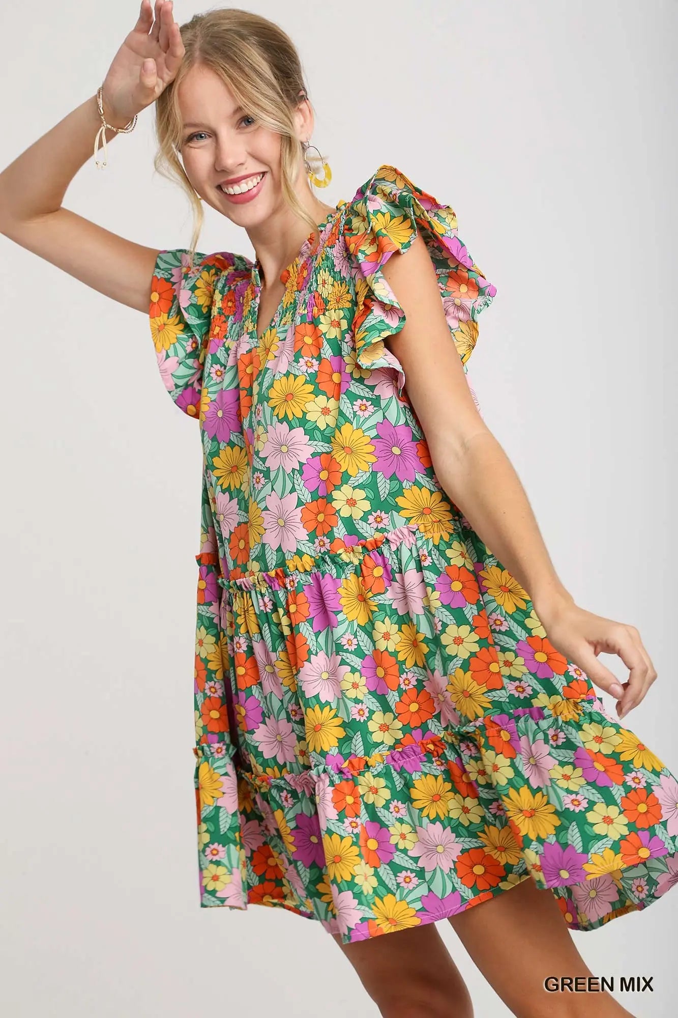 Flutter Sleeve Floral Dress