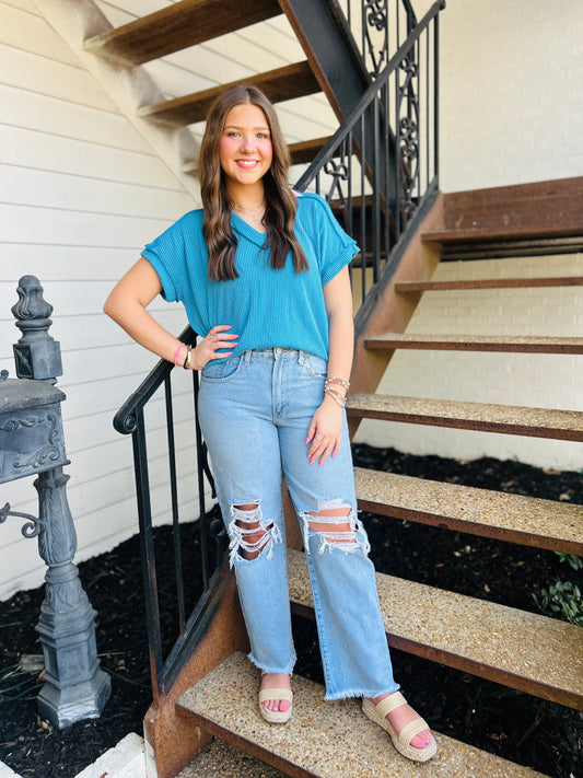 Turquoise Ribbed Top