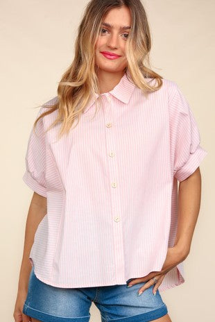 Plus Striped Button Down Top