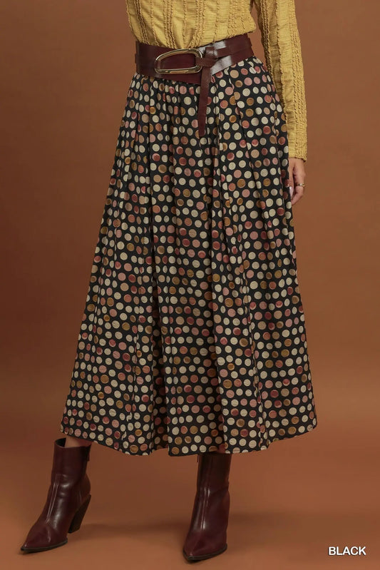 Polka Dot Pleated Maxi Skirt