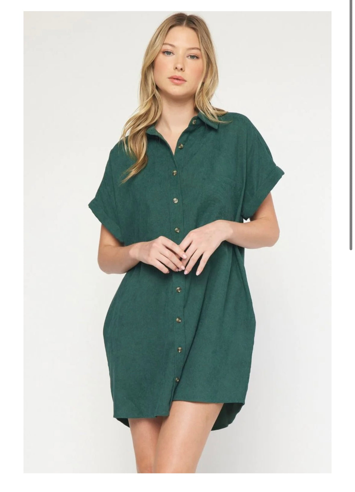 Emerald Green Corduroy Shirt Dress