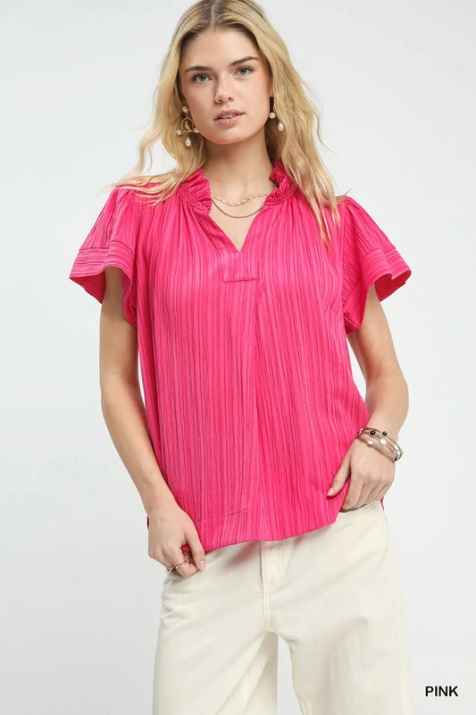 Pink Flutter Sleeve Blouse