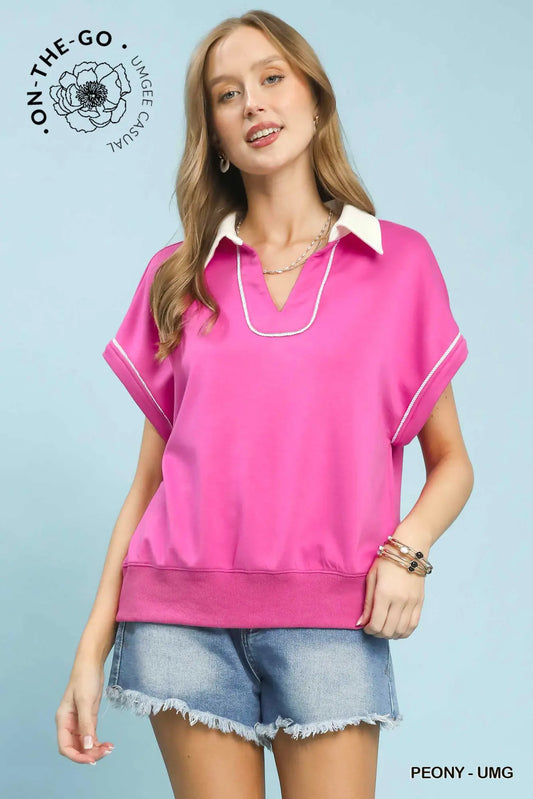 Pink Soft Knit Collar Top