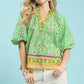 Green Puff Sleeve Blouse