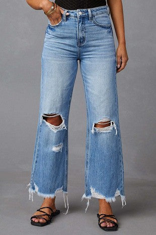 Distressed Flared Denim Jeans