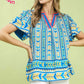 Blue Geometric Print Top