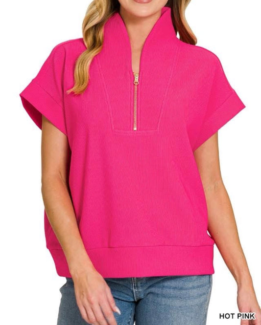 Quarter Zip Ribbed Top