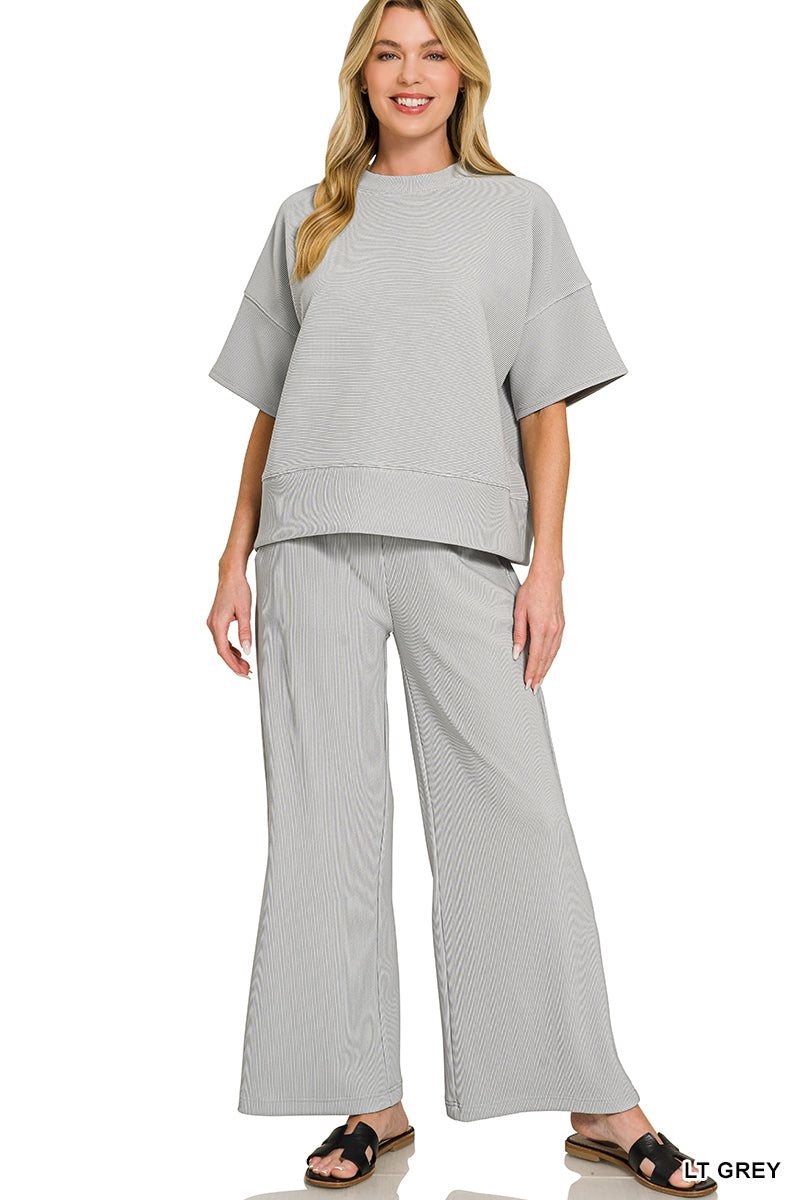 Ribbed Round Neck Pants Set
