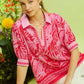 Pink Tropical Puff Sleeve Blouse