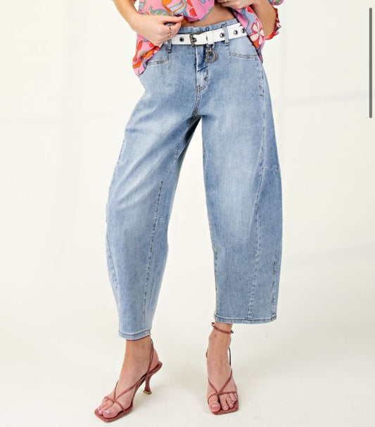 Washed Denim Cropped Pants