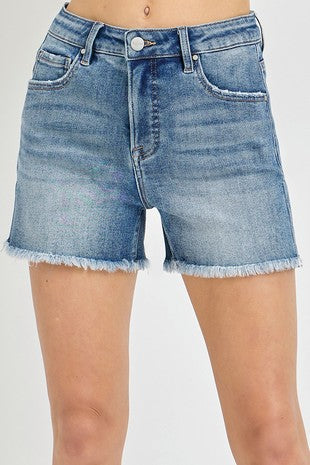 Tummy Control High Rise Fray Hem Shorts