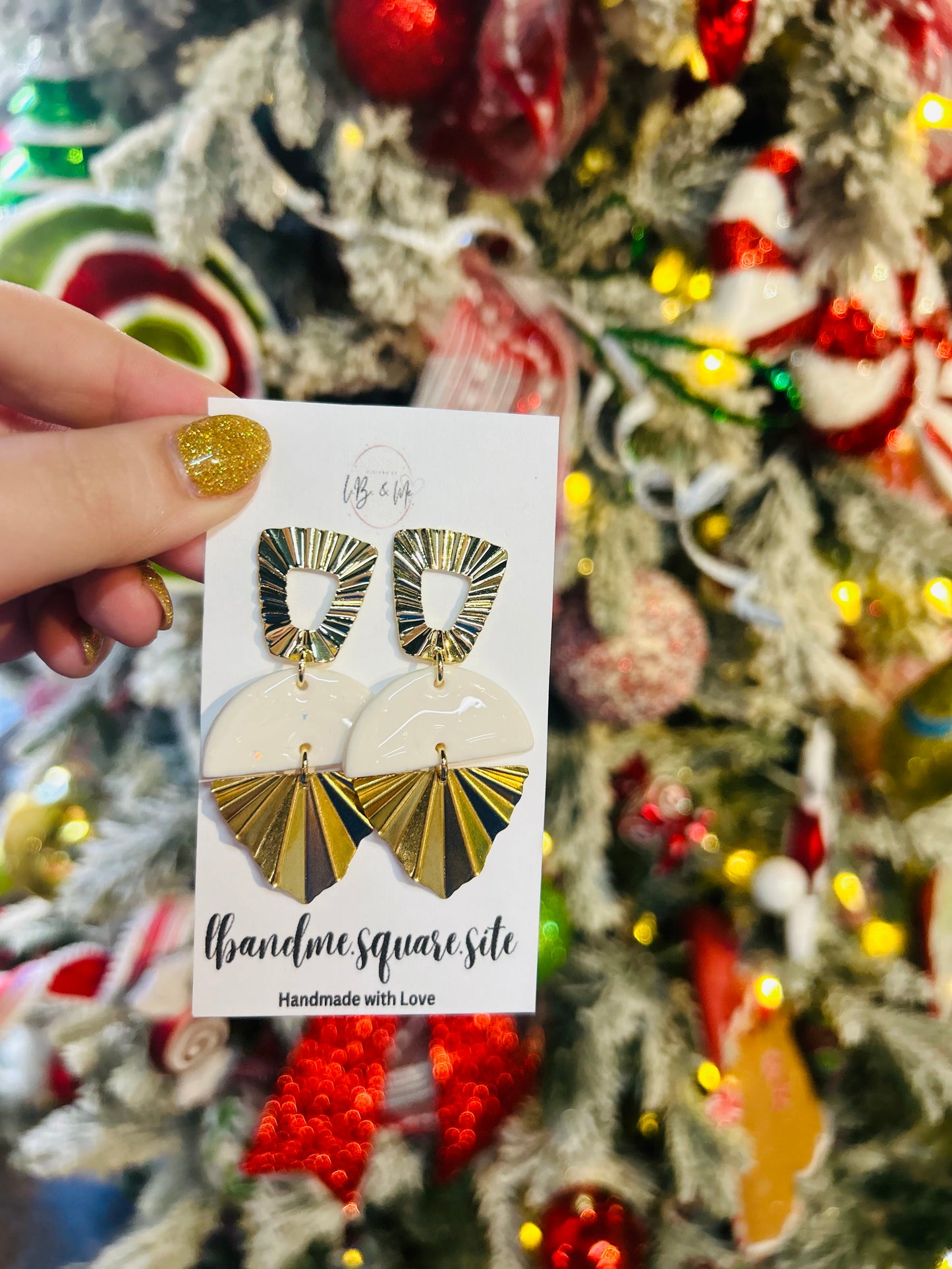 White and Gold Earrings