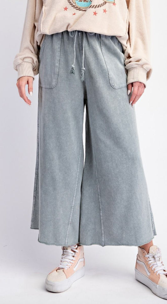 Washed Terry Wide Leg Pants